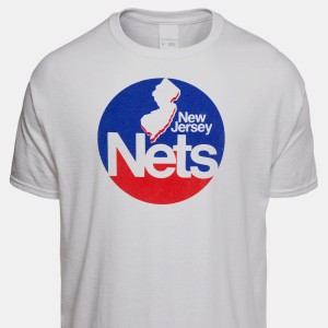 New Jersey Nets T-Shirt Womens Large L V-Neck Navy Blue Red Font NBA Store  NWT