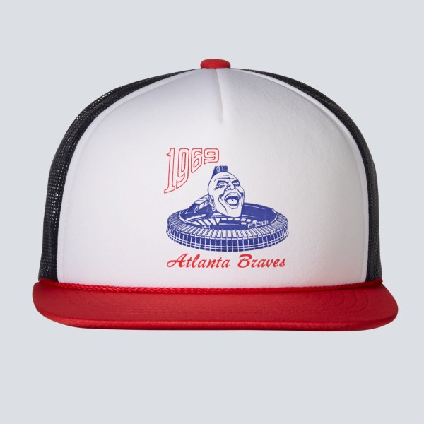 Vintage Atlanta Braves Snap Back Trucker Hat, Blue/ Red, One Size