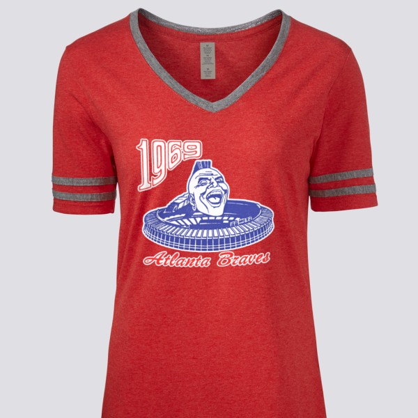1969 Atlanta Braves Artwork: Women's Tri-Blend Varsity V-neck T-Shirt