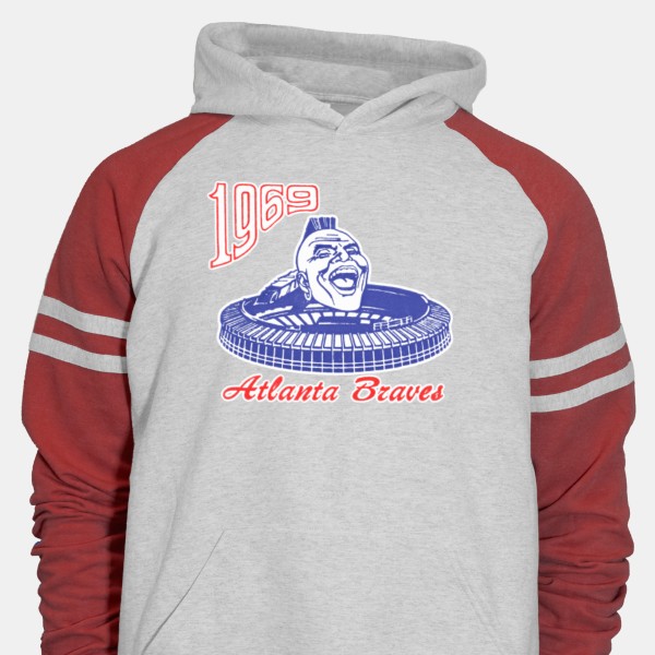 1969 Atlanta Braves Artwork: Unisex Varsity Color-⁠Block Hooded Sweatshirt